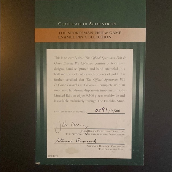 Franklin mint vintage sportsman fish & game enamel pin collection framed - Picture 2 of 4